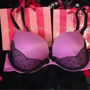 Victoria's Secret Pink and Black Lace Push-Up Bra